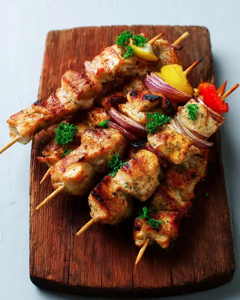 Skewers 2 Ingredients laid out for making skewers, including vegetables, meats, and marinades