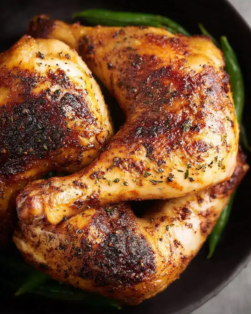Roasted Chicken Legs 2 Close-up shot of chicken being cooked in the oven, illustrating the step-by-step instructions.