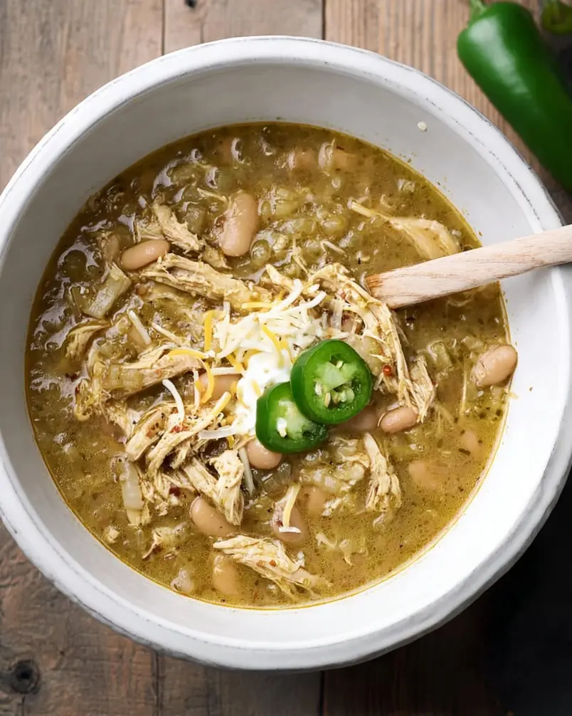 Crockpot White Chicken Chili 2 Chicken chili simmering slowly in a crockpot